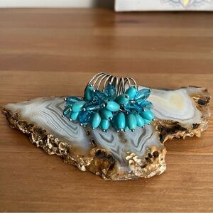 Vintage-style Turquoise and Bead Cluster Cocktail Ring - Women Jewelry